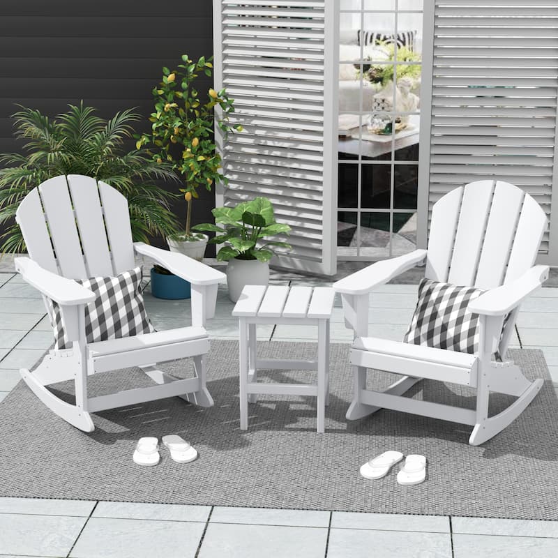 Polytrends Laguna Hdpe All Weather Outdoor Patio Rocking Chairs With Side Table (3-Piece Set) - White