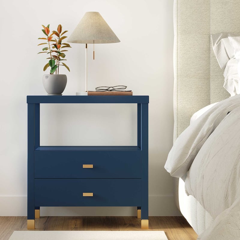 Painted Wood Storage Nightstand With Brass Accents by East at Main - Navy Blue