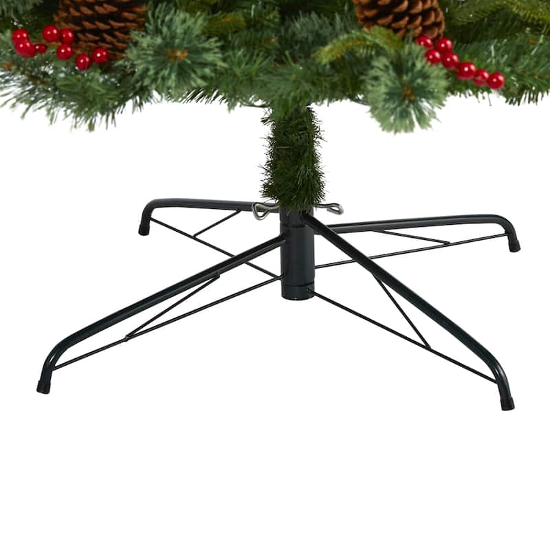 9ft Artificial Christmas Tree with Lights - Holiday Decor, Pine Cones & Berries, Festive Tree for Home - Green - 108