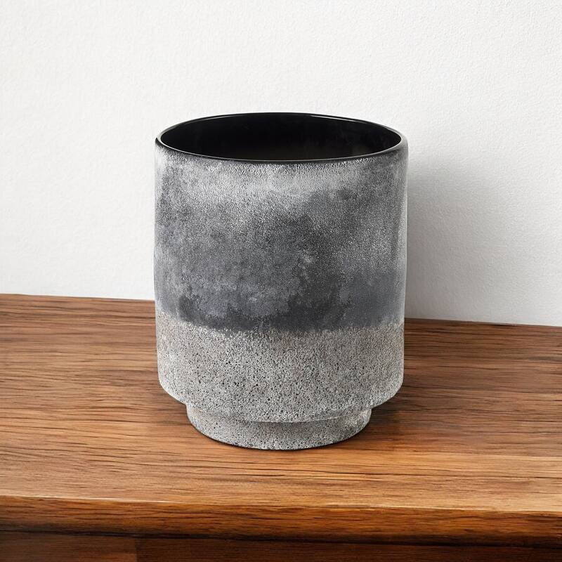 Brown and Black Abstract Ceramic Cylinder Vase for Modern Home Decor - 9"