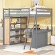 preview thumbnail 1 of 7, Full Size Loft Bed with Ladder, Shelves, Desk, and Storage Drawers Gray