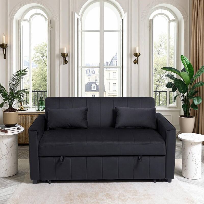 Pull-Out Sofa Bed - Adjustable Velvet Couch with Pillows