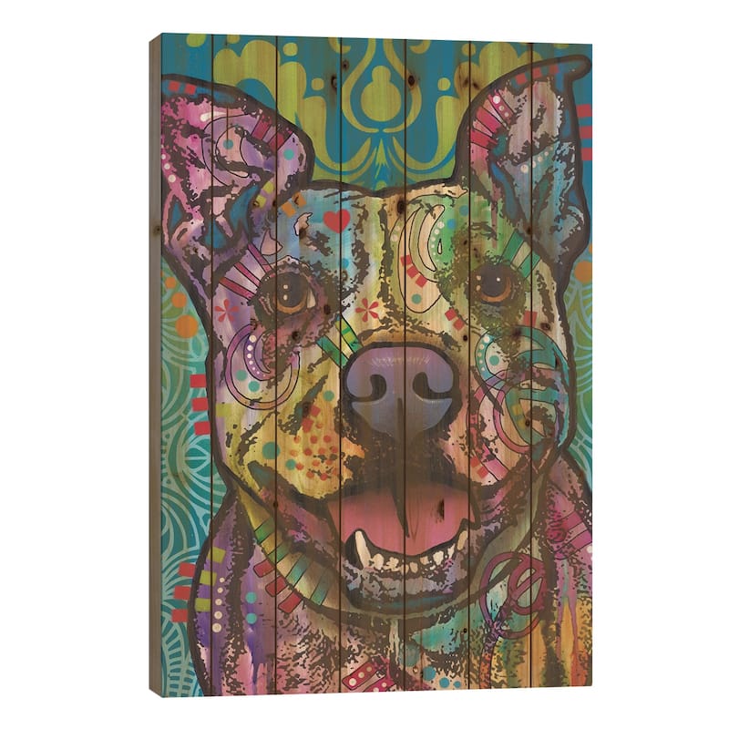 Butters, Pit Bull Print On Wood by Dean Russo - Multi-Color - 26x18x1.5