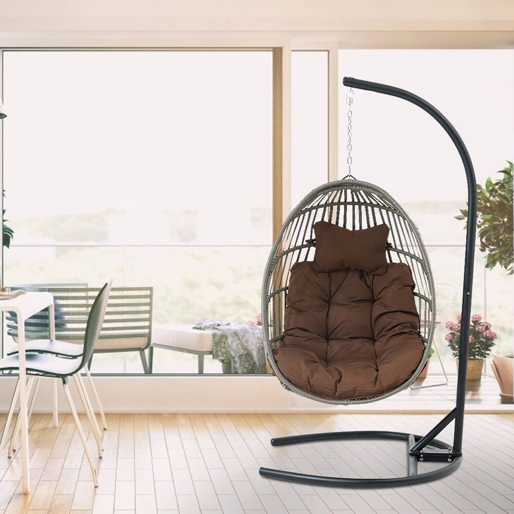 Hanging Chair Wicker Swing Chair Cushion with Steel Support Frame Seat