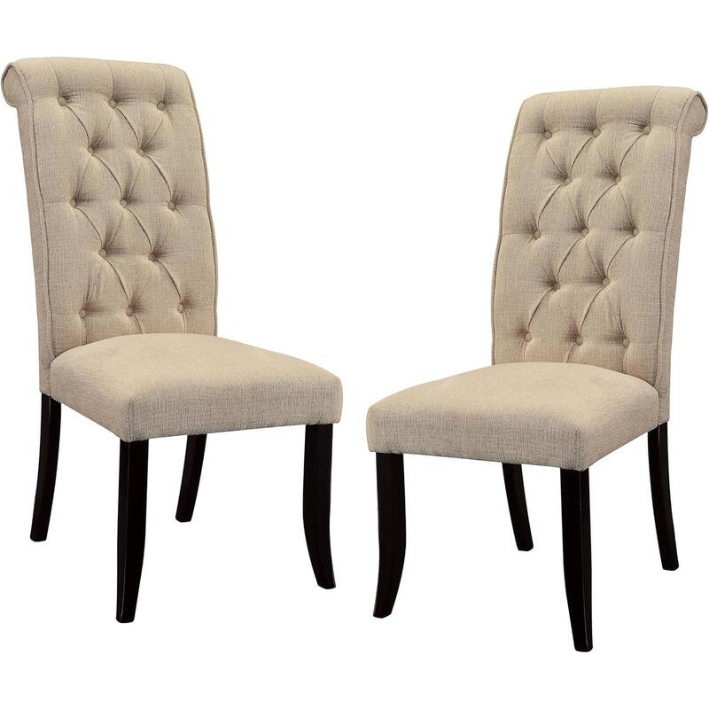 Tufted Beige Finish Upholstered Side Chairs Rustic