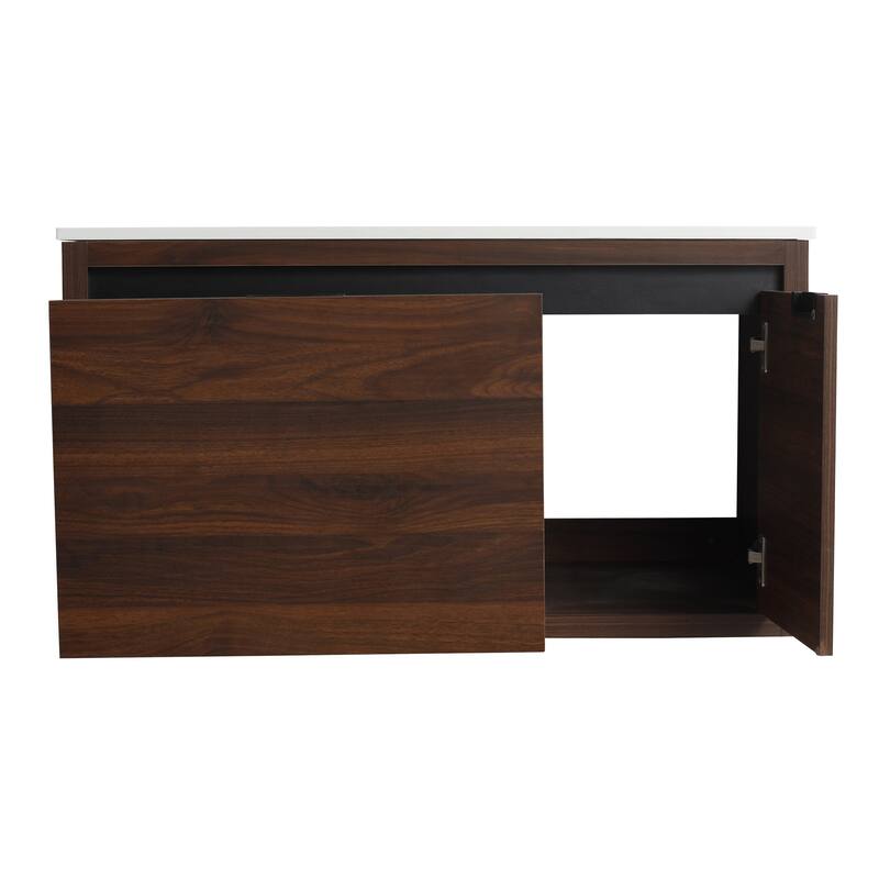 36 in. Plywood Wall Mounted Bathroom Vanity Set in California Walnut with Integrated Resin Sink