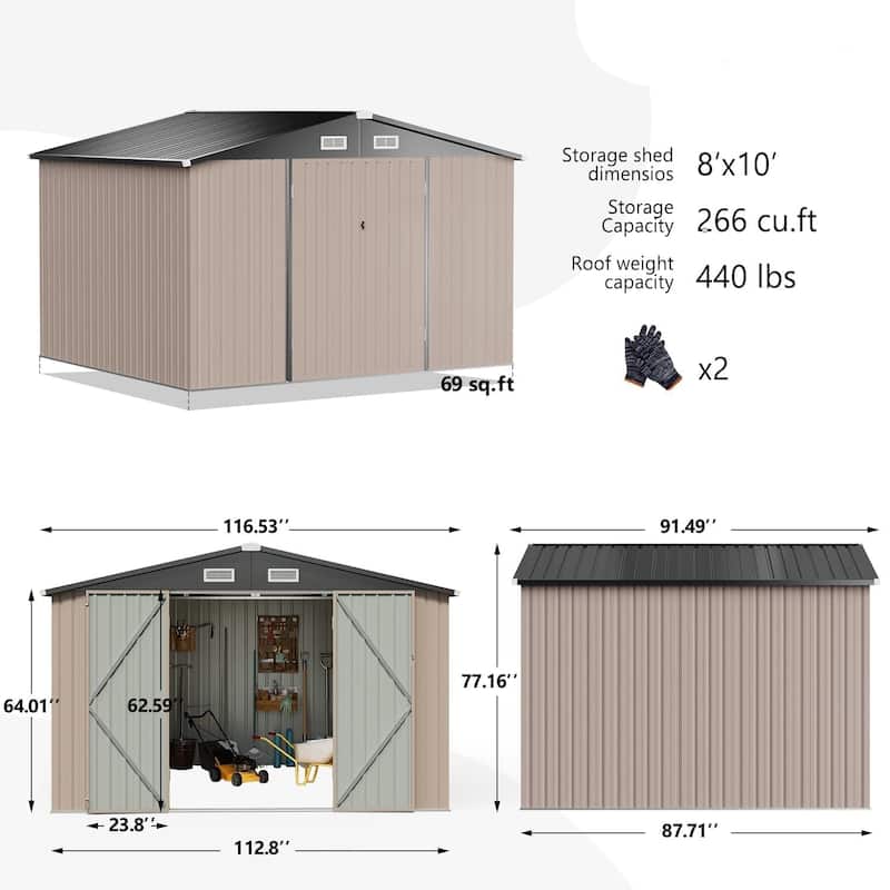 Outdoor Storage Shed with Lockable Doors and Air Vents for Garden