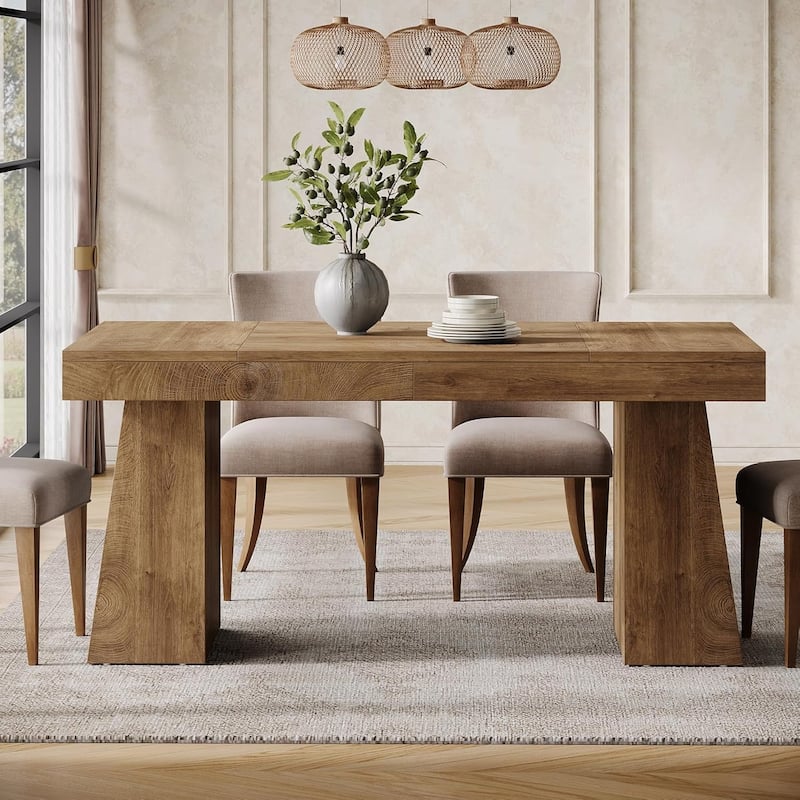 55 Inches Wood Dining Table for 4 to 6, Brown