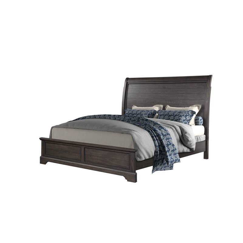 Queen Size Solid Wood Sleigh Bed with Elm Veneers and Traditional Design