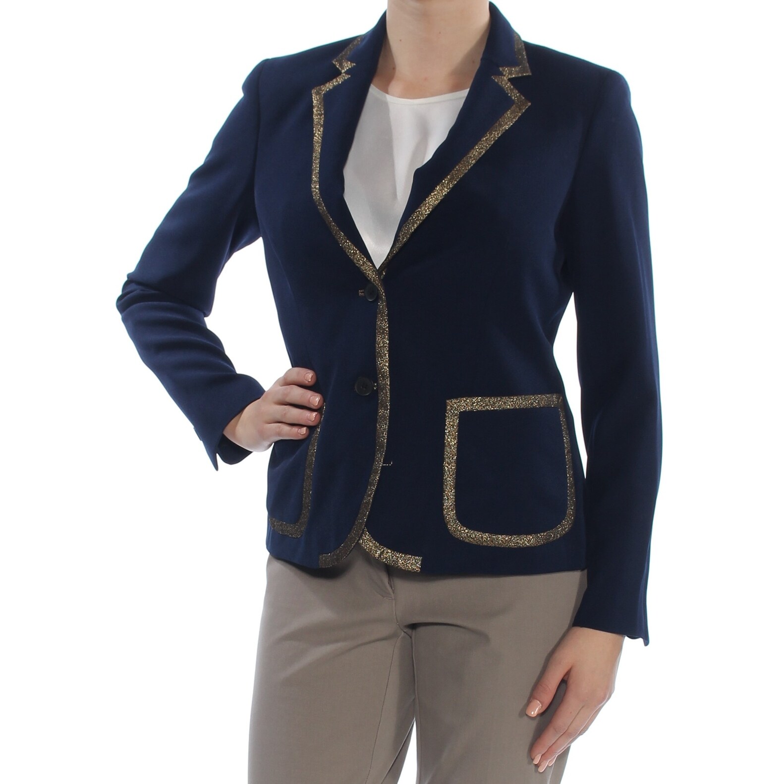 Shop Anne Klein Womens Navy Collared Blazer Wear To Work Jacket Size 8 Overstock 27770488
