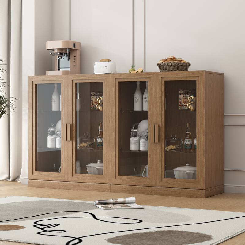 Wood Bookshelf Storage Cabinet with 2 Glass Door and Adjustable Shelf for Kitchen Bedroom Entryway Living Room Dinning Room