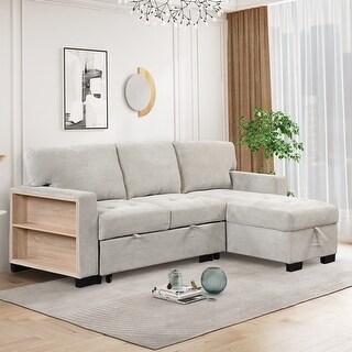 Light Chaise Lounge Sectional Sofa Pull out Sofa Bed with Storage Rack
