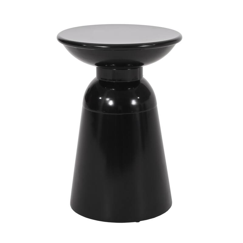 Side End Table Set of 2, Round Taper Top, Pedestal Base, Black Metal