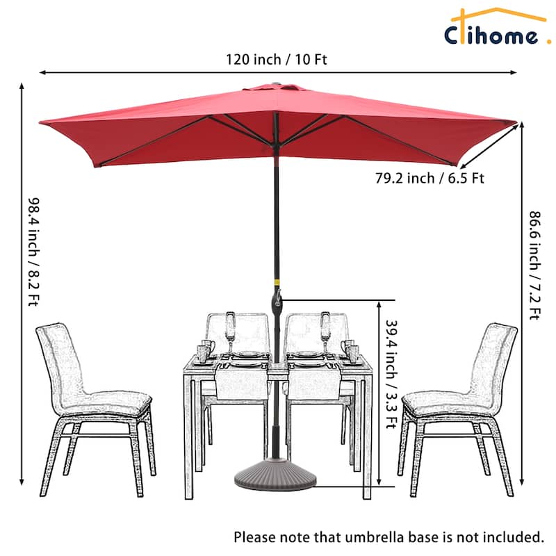 Clihome 10' x 6'5 Aluminum Rectangular Market Umbrella