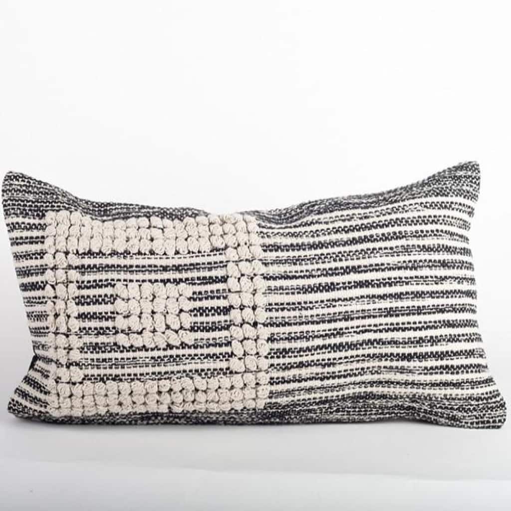 Textured Beige And Black Rectangular Cushion Cover