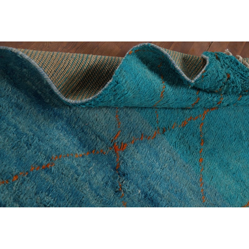 Blue Moroccan Oriental Area Rug Hand-Knotted Trellis Wool Carpet - 5'0" x 8'0"