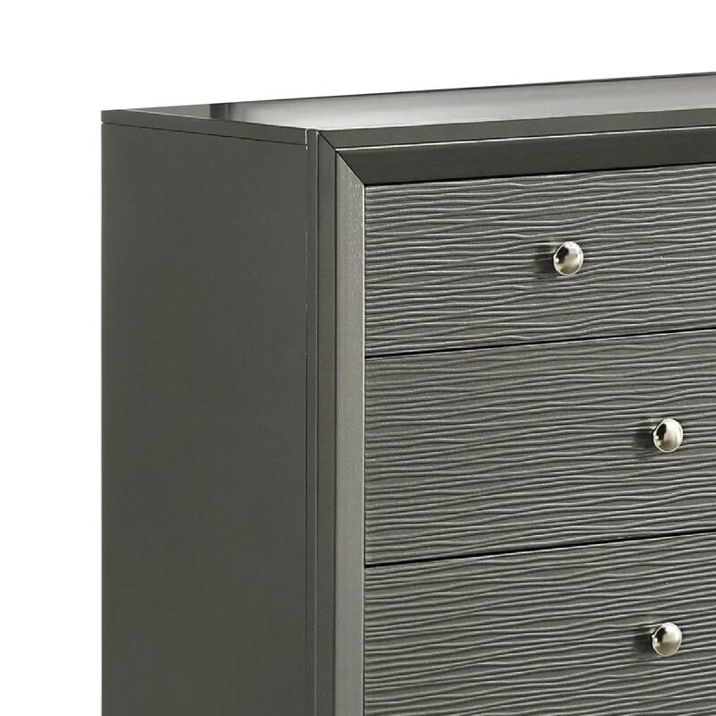 Deny 2pc Dresser and Mirror Set, 9 Drawers, Silver Knobs, Metallic Gray Wood