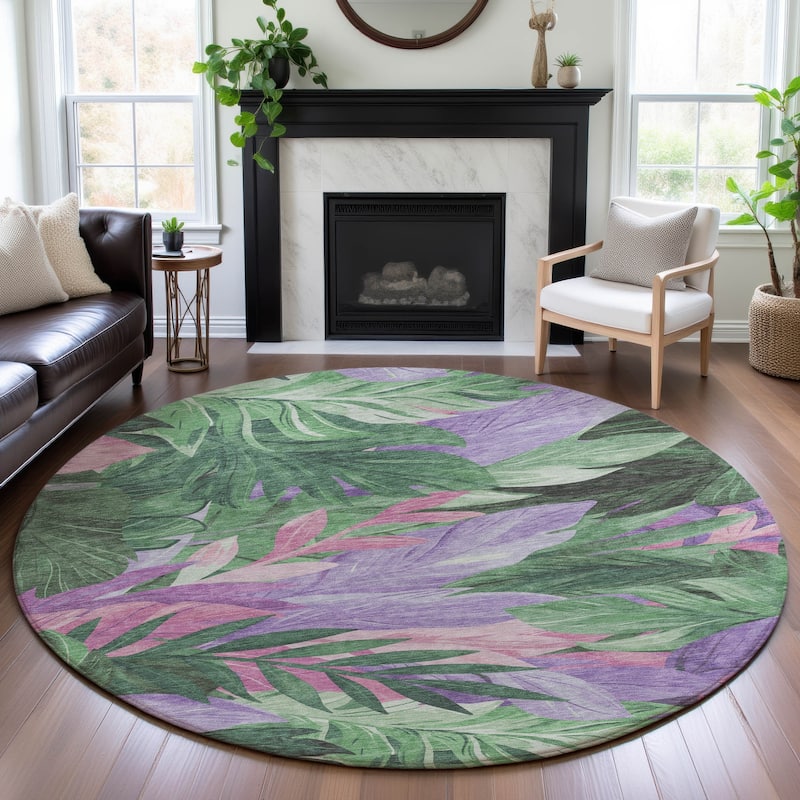 Premium Washable Super Soft Tropical Floral Mayfield Rug - Sage - 8' x 8'