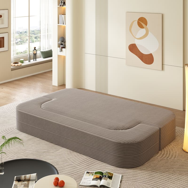 78.7" Corduroy Convertible Sofa Bed with 2 Pillows, Modern 2-in-1 Foldable Loveseat Couch, Deep Seat Floor Sleeper Sofa