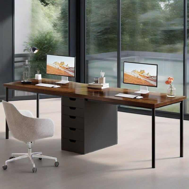 78.7-Inch Double Workspace Desk with 5 Storage Drawers and Metal Frame for Home or Office Use