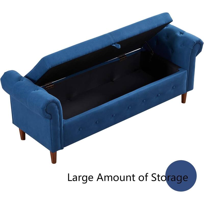 63" Linen Storage End of Bed, Multipurpose Rectangular Sofa Stool with 4 Rubber Wood Feet - 63×22.1×24.1inch
