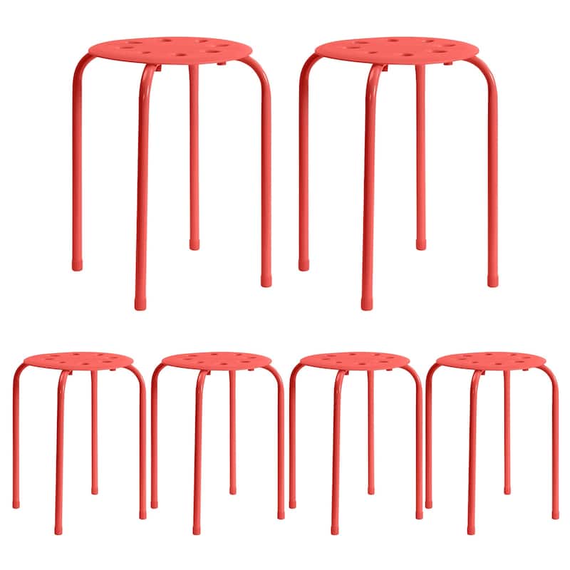 Javlergo 6-Pack Plastic Stackable Stools, Portable 8 Holes Metal Round Top Stools for Kitchen/Classrom - Set of 6 - Red