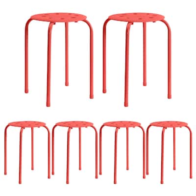Javlergo 6-Pack Plastic Stackable Stools, Portable 8 Holes Metal Round Top Stools for Kitchen/Classrom