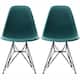 Set of 2 Mid-Century Modern Dining Side Chairs Armless Plastic Shell Seat with Black Metal Wire Eiffel Base, White