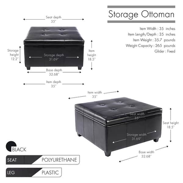 dimension image slide 1 of 4, Porthos Home Jara Faux Leather Flip Top Square Storage Ottoman