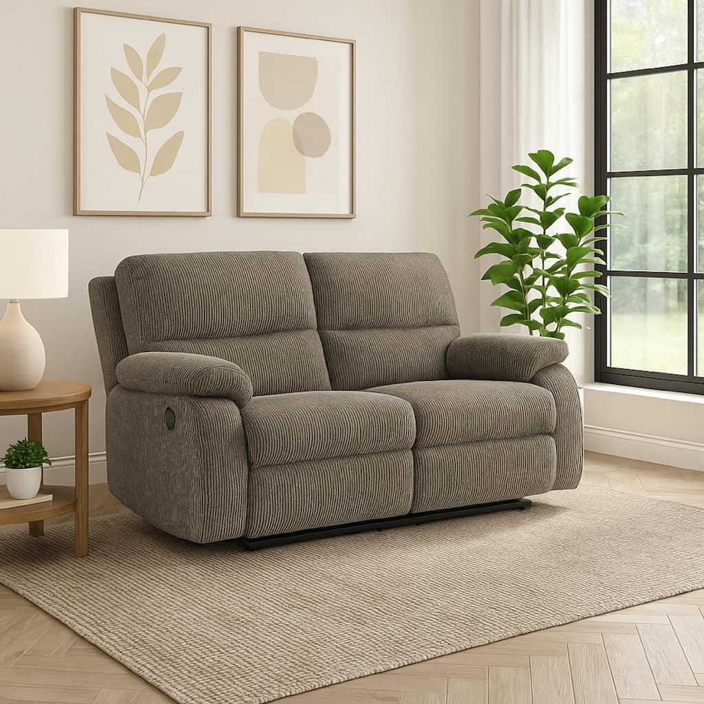 Lyla Manual Reclining Loveseat, Bustle Back, 61 Inch Gray Polyester