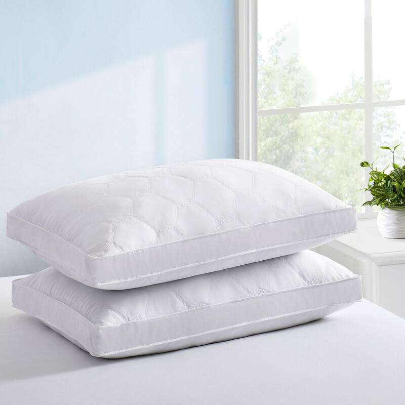 2 Pack Premium Quilted 2" Gusset Goose Feather and Down Bed Pillows for Side&Back Sleepers - White - Medium - Standard