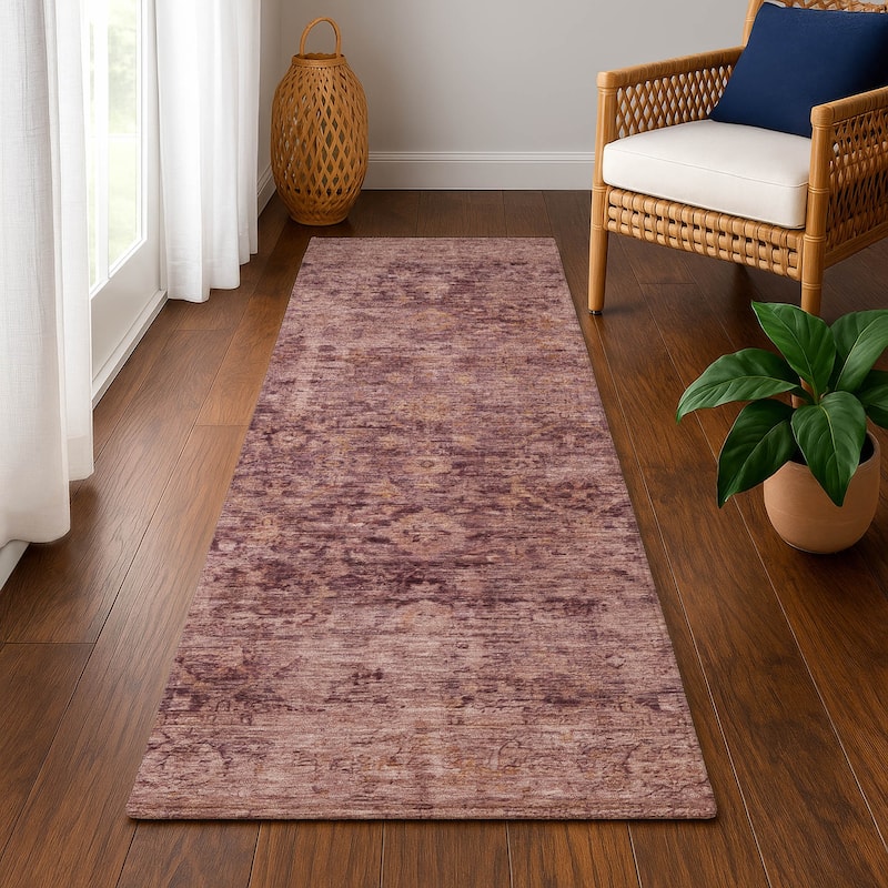 Premium Washable Super Soft Vintage Traditional Mayfield Rug - Merlot - 2'3" x 7'6"