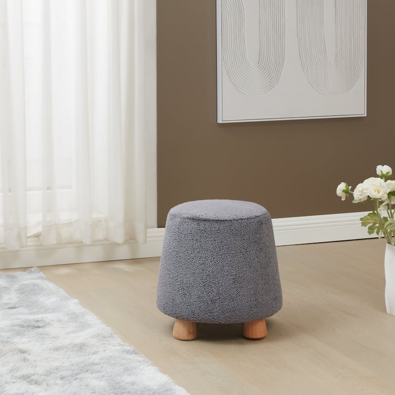 SAFAVIEH Couture Denison Round Chenille Ottoman - Dark Grey/Natural