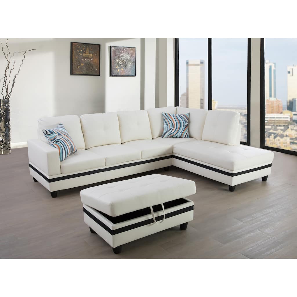 3-Pieces Sectional Sofa Set,Right Facing White(09519B)