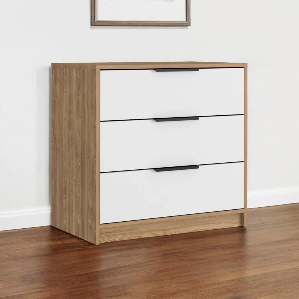 HomeRoots 28" White and Natural Three Drawer Dresser