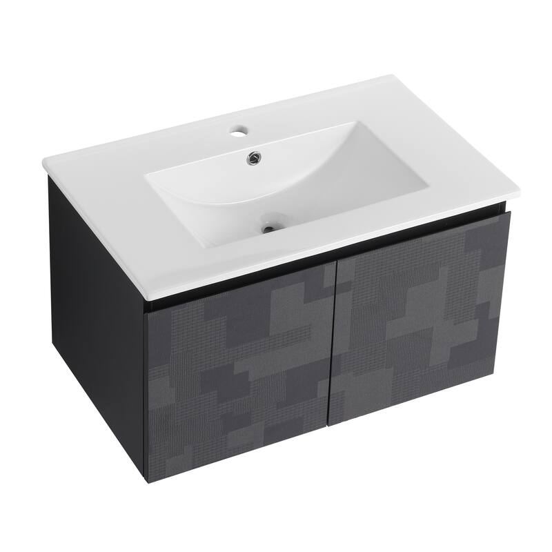 30" Floating Wall-Mounted Bathroom Vanity with Soft-Close Door Hinges, Ceramic Sink & Ample Storage