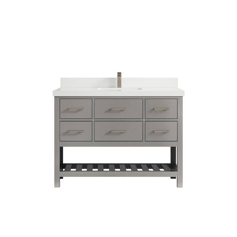 Willow Collections 48 in. W x 22 in. D Parker Single Sink Bathroom Vanity with Countertop - 2" White Quartz - Elephant Skin Grey