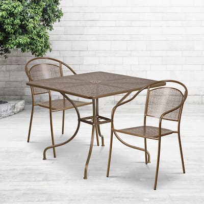 35.5-inch Square Steel 3-piece Patio Table Set with Round Back Chairs