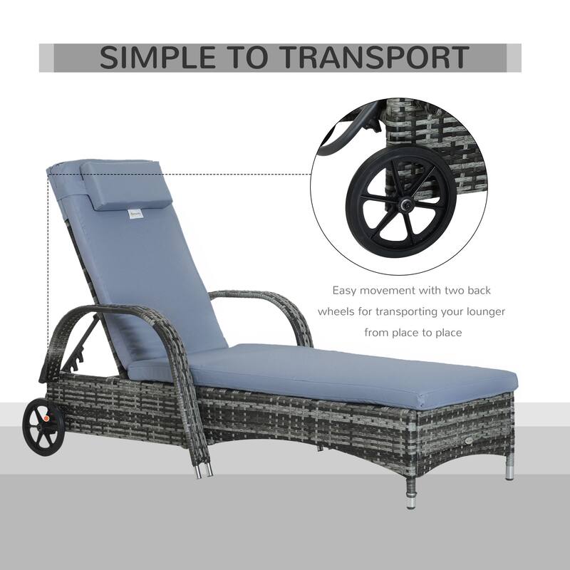Outsunny Patio Wicker Cushioned Single Lounge Chair