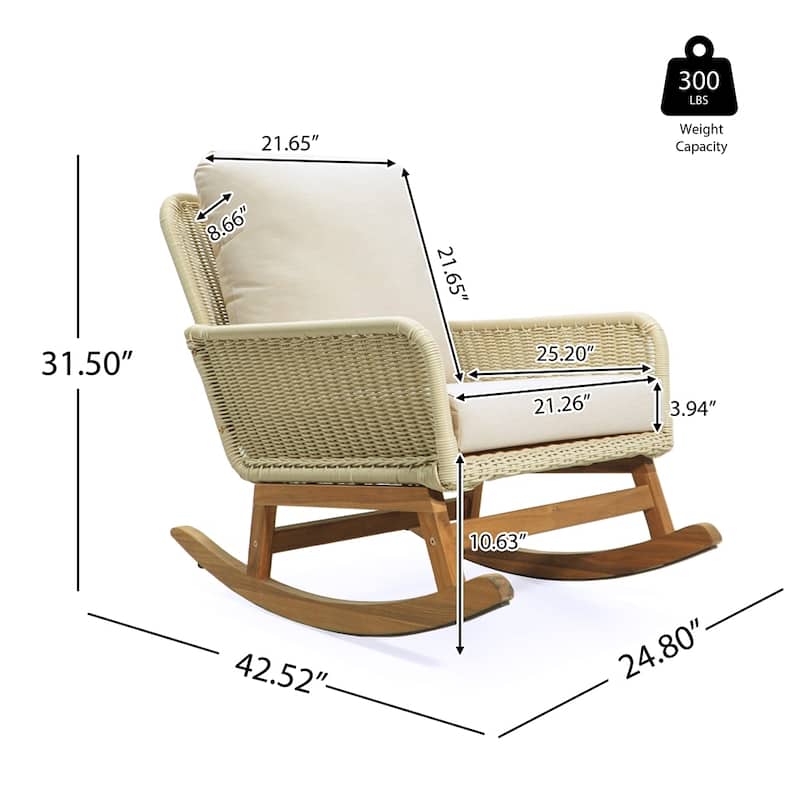 [Set of 2] Contemporary Minimalist Beige Wicker Rocking Chair