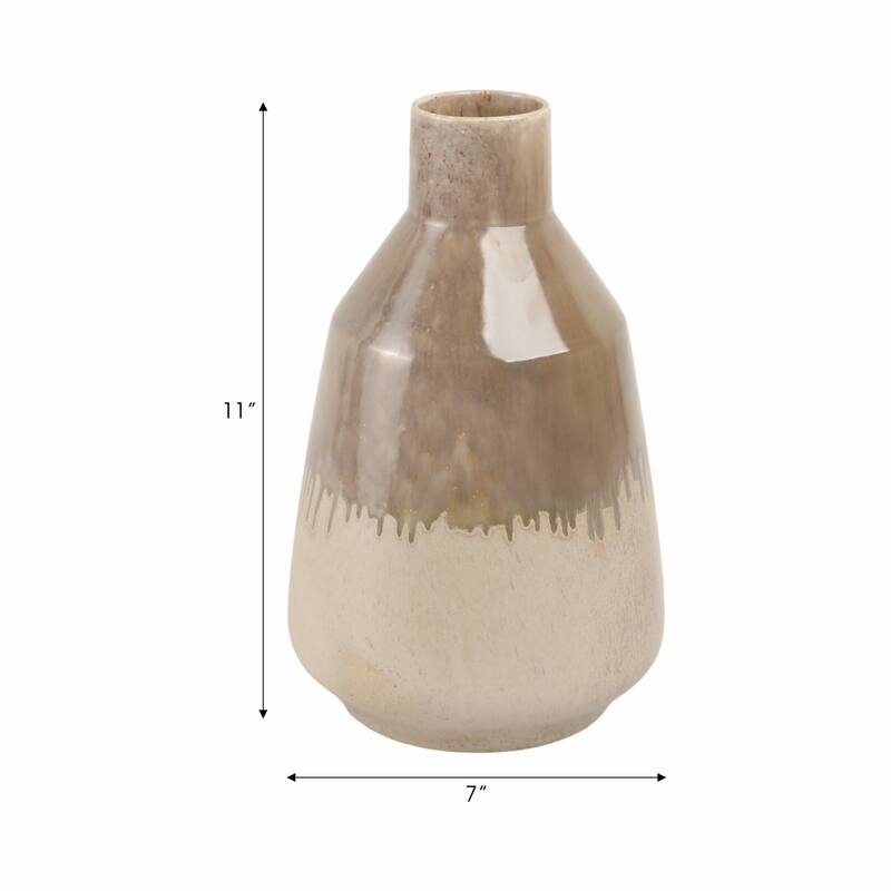Warm Rustic Ceramic Table Vase for Home Decor, Decorative Flower Vase with Glazed Finish