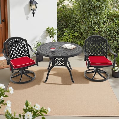3-Piece Aluminum Round Outdoor Patio Dining Set, 2 Cushioned Swivel Chairs, Table, All-Weather Frames