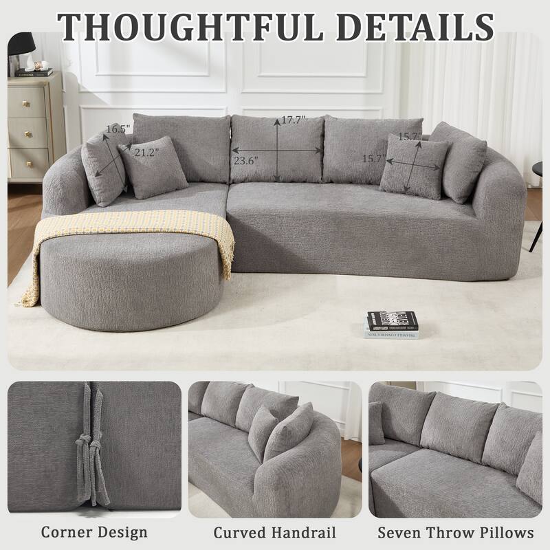 L-Shaped Modular Sectional Sofa with Chaise Lounge, Corduroy Boneless Cloud Sofa, High-Resilience Foam Compressed Sofa