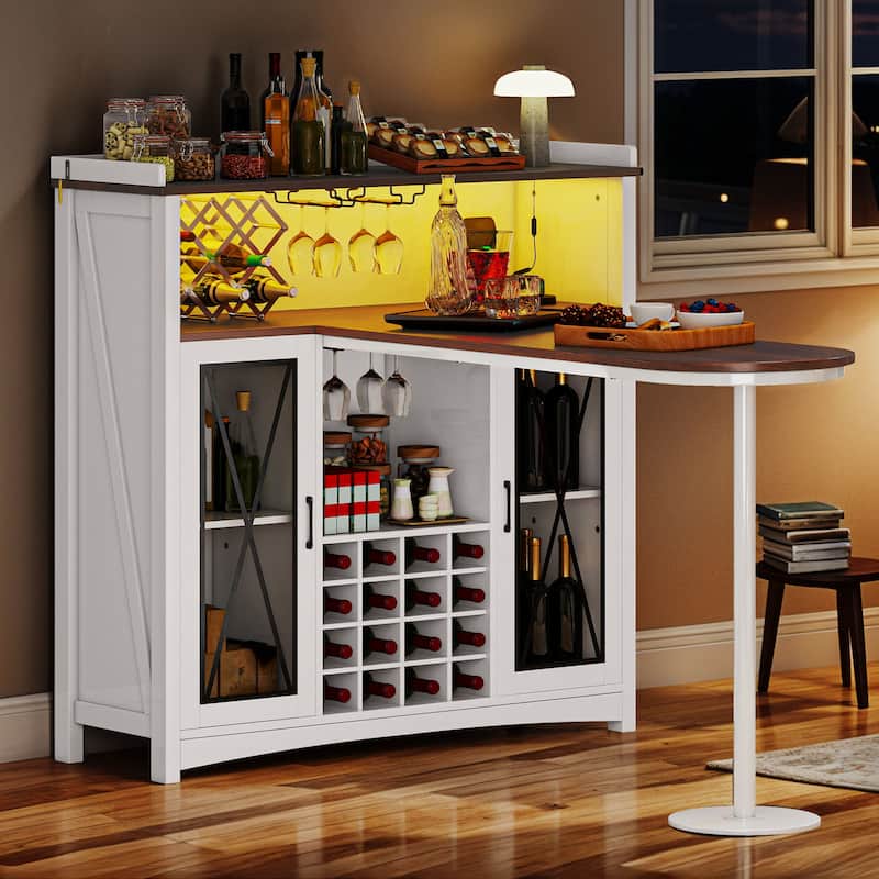 Home Bar Unit with Wine Bar Cabinet & LED Light