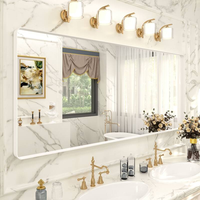 Modern Metal Frame Wall Mounted Bathroom Vanity Mirror - 71x32 - White