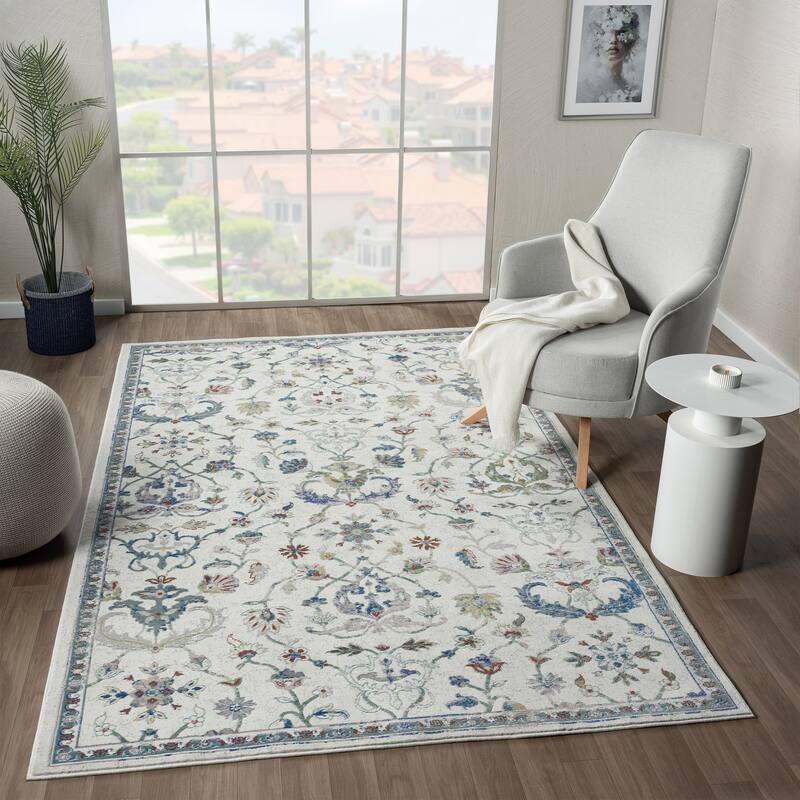 Gaia Traditional Floral Damask Performance Indoor Area Rug by Sevita