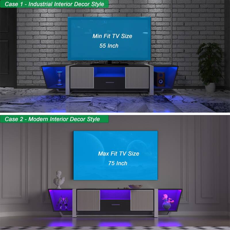 TV Console with Large Storage Cabinets,Lights and Remote Control
