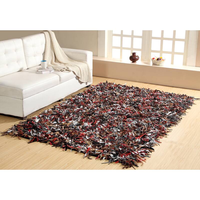 Leather Shaggy Living Room Rug Washable Area Rugs Non Slip Accent Rugs Soft Foldable Indoor Carpet Easy To Clean 5' x 8' - Multi