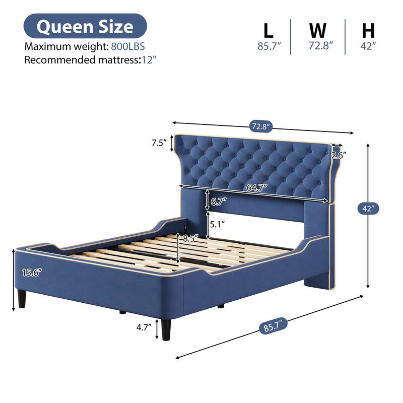 Christopher Knight Home - Aveline Modern Upholstered Platform Bed with Curved Back Headboard and Button Tufted Design