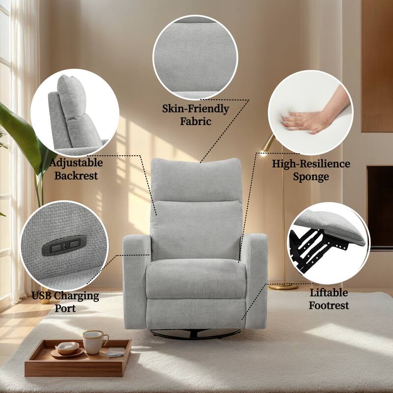 Olmas 33.5"W Power Swivel Glider Recliner with USB Charger Set Of 2